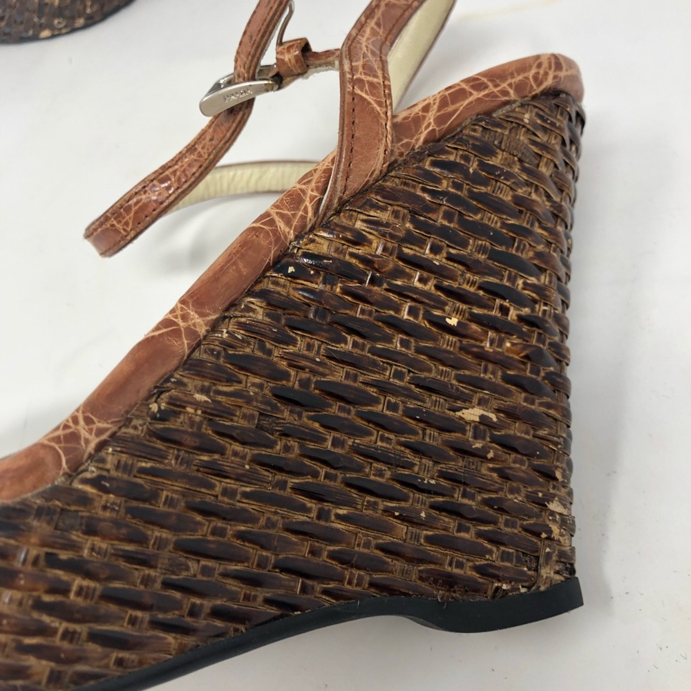 Prada raffia and croc embossed leather wedges - Picture 4 of 7